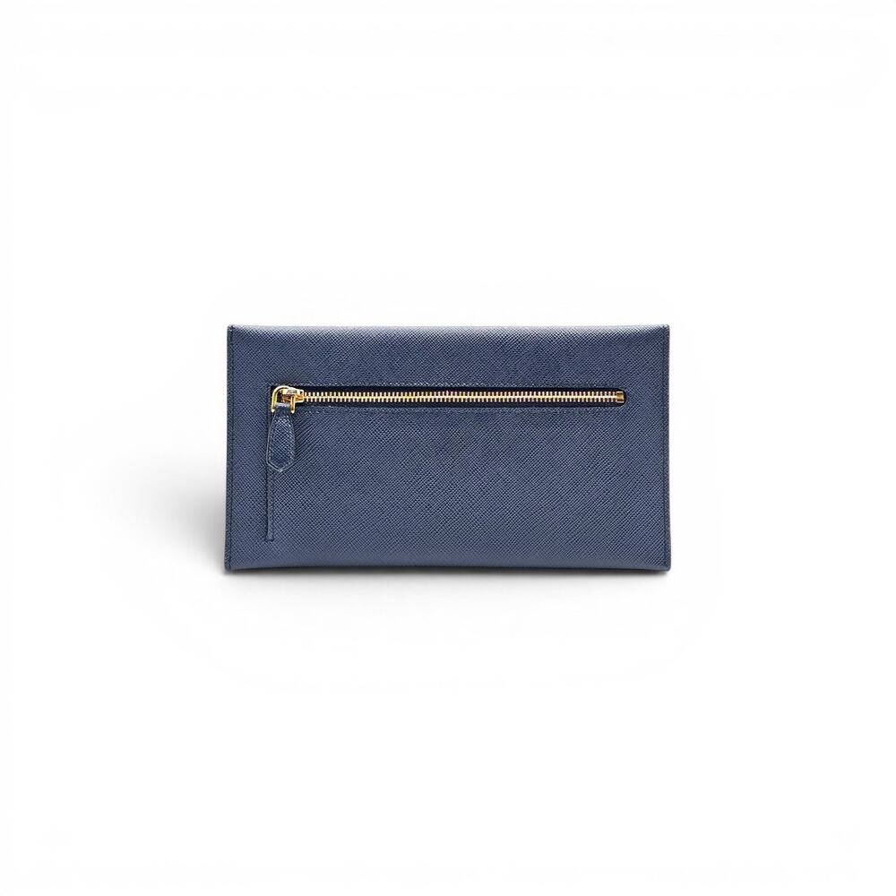 Prada Saffiano Wallet Envelope Blue with Gold Hardware - Picture 2 of 7